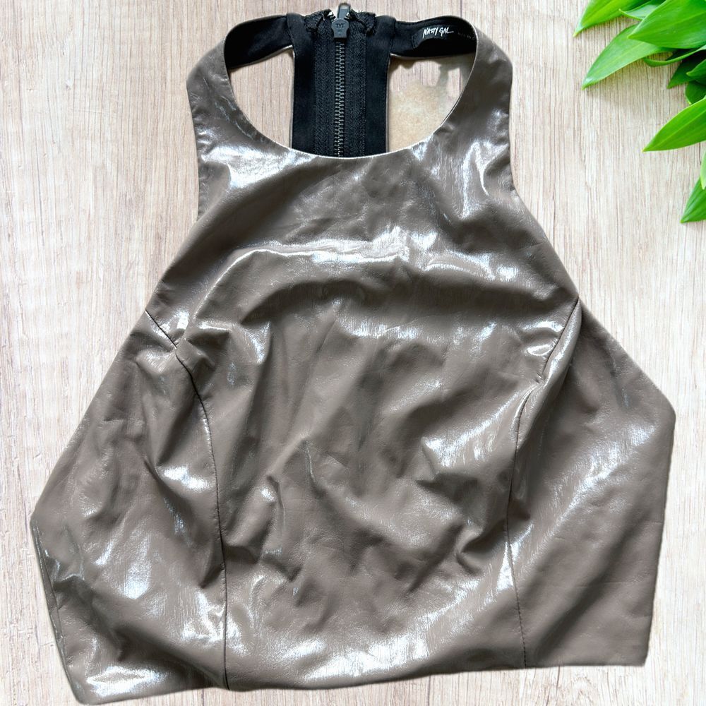 Nasty Gal back zipper top faux leather rosewood Women size